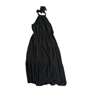 Pretty Garden Black Halter Maxi Dress